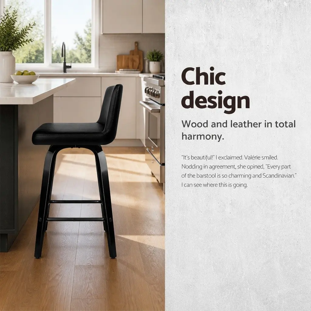 Bar Stools PU Leather Black Mid-Height 2 Piece