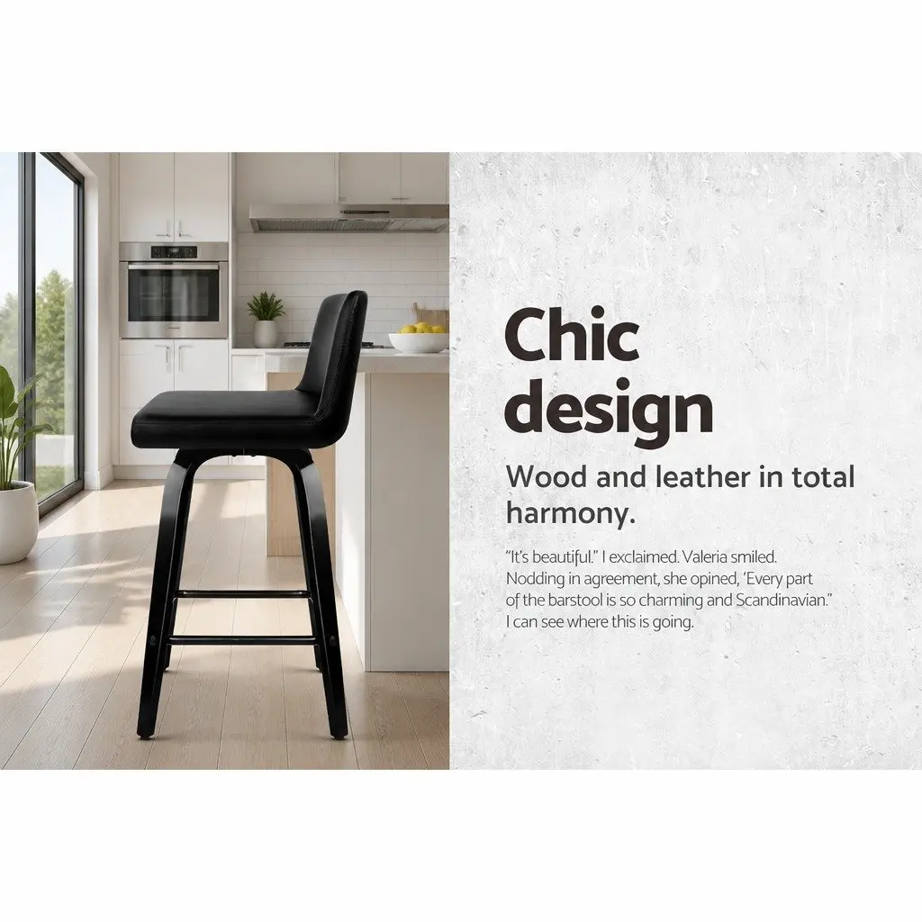 Bar Stools PU Leather Black 87cm Set of 4 Swivel Kitchen Dining Chairs with Backrest