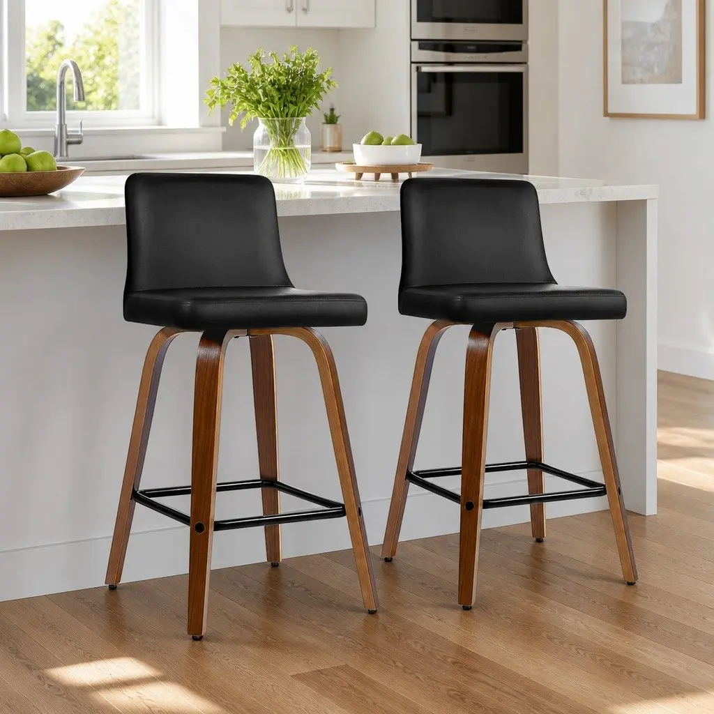 Swivel Bar Stools with Padded Backrest, 2 Pack in Black