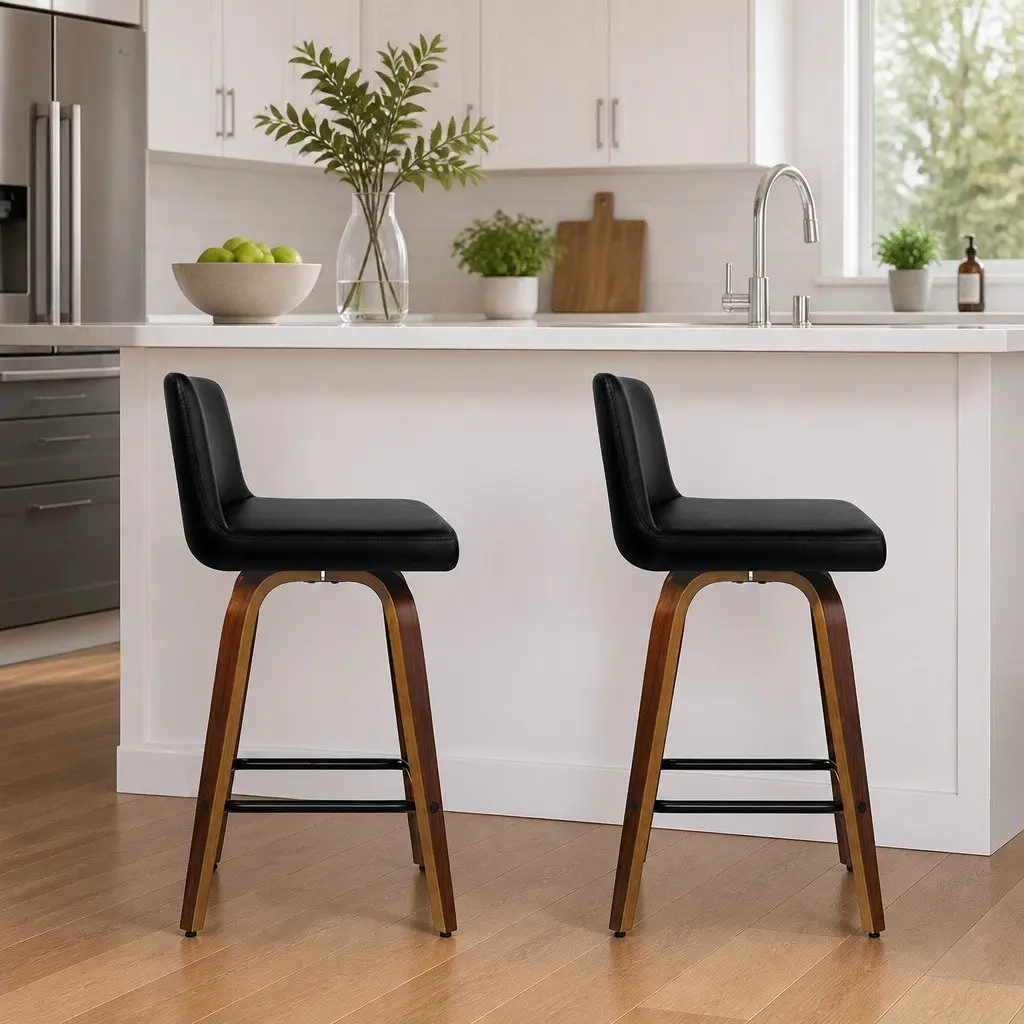 Swivel Bar Stools with Padded Backrest, 2 Pack in Black