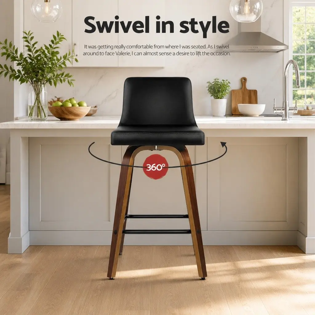 Swivel Bar Stools with Padded Backrest, 2 Pack in Black