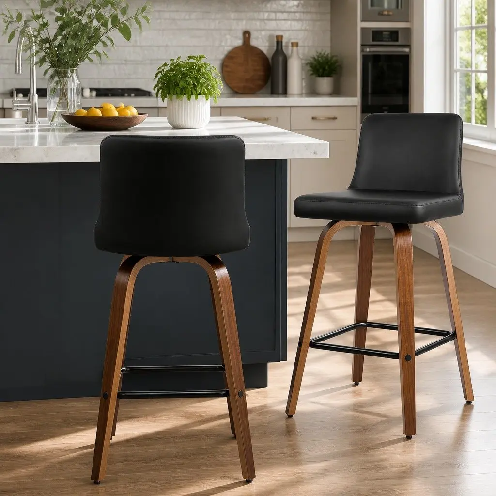 Swivel Bar Stools with Padded Backrest, 2 Pack in Black