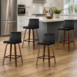 Set of 4 Padded Wooden Backrest Bar Stools with Swivel