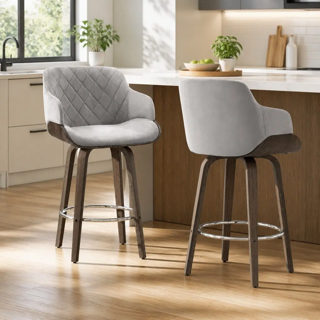 Velvet Bar Stools Set of 2 with Swivel Function