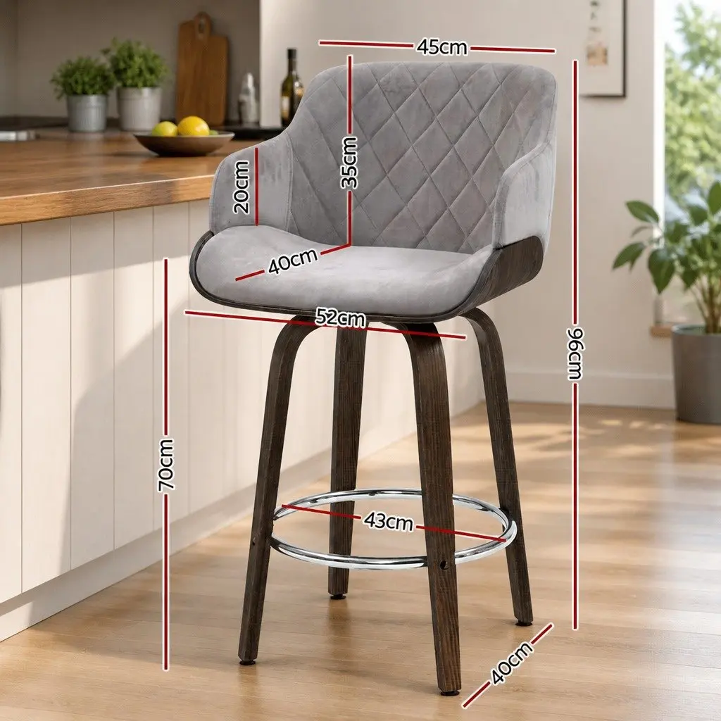 Velvet Bar Stools Set of 2 with Swivel Function