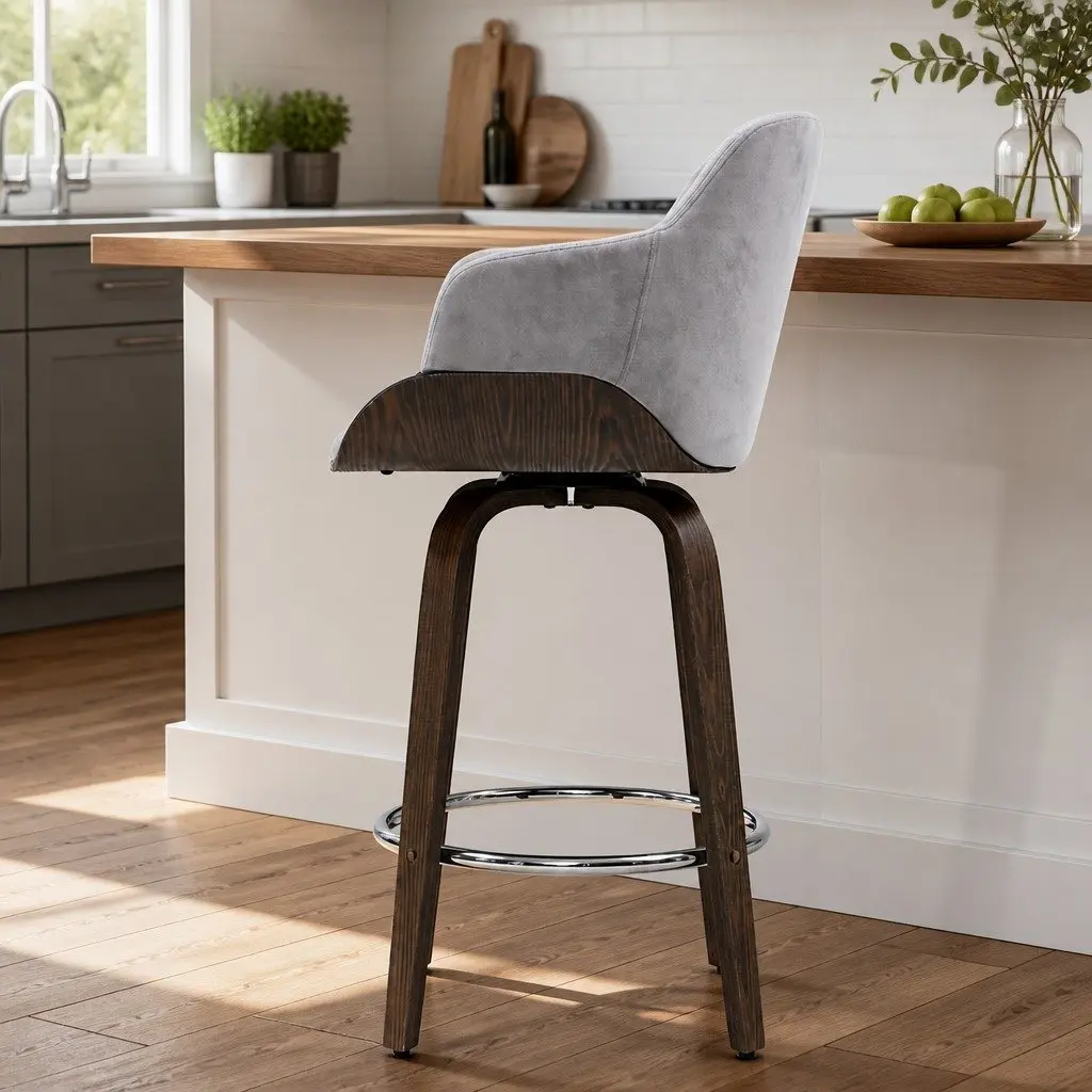 Velvet Bar Stools Set of 2 with Swivel Function