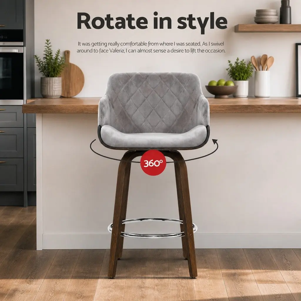Velvet Bar Stools Set of 2 with Swivel Function