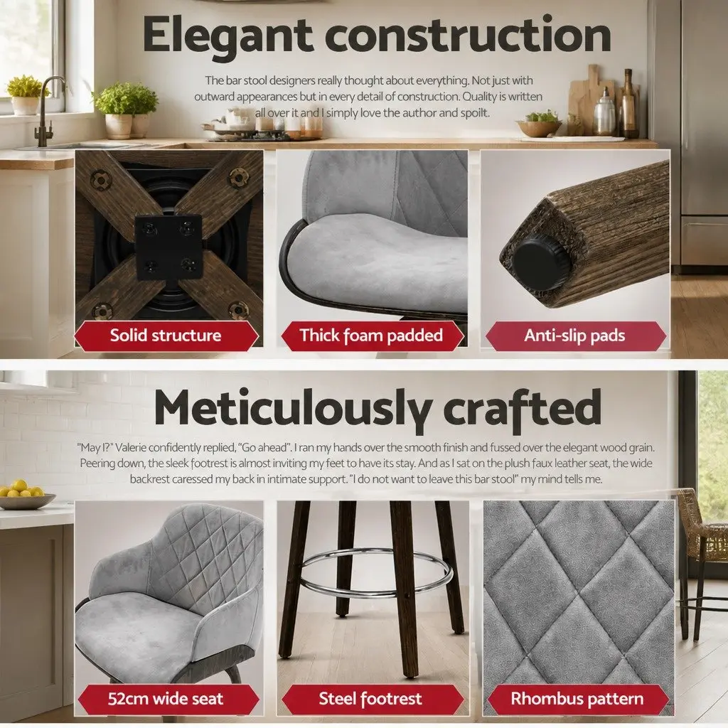 Velvet Bar Stools Set of 2 with Swivel Function