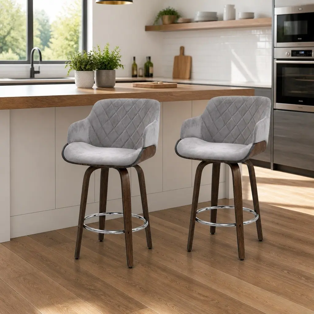 Velvet Bar Stools Set of 2 with Swivel Function