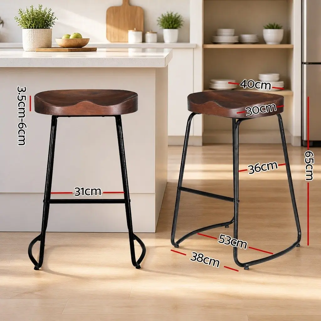 Bar Stools Tractor Seat 65cm Dark Wood Tone Industrial Retro Kitchen Dining