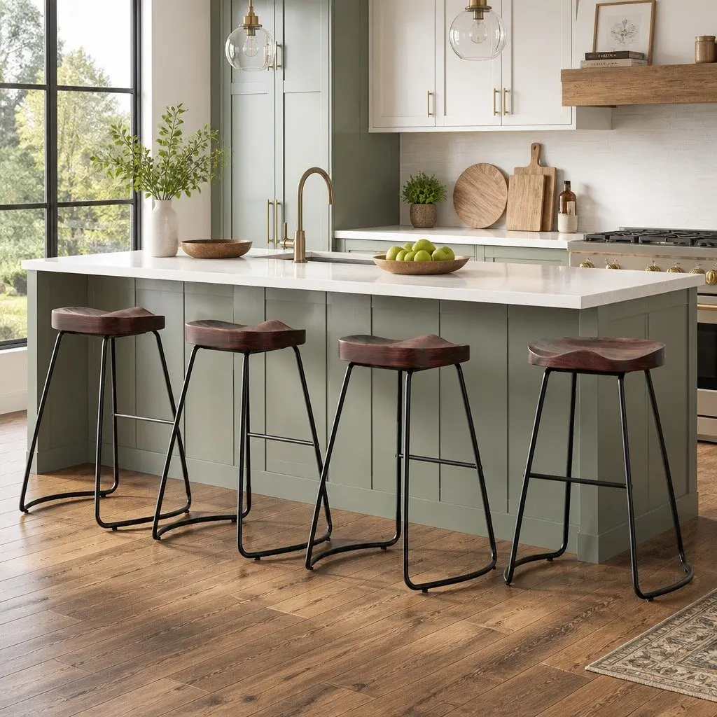 Bar Stools Steel Wood 65cm Height Black Legs Retro Industrial Set of 4