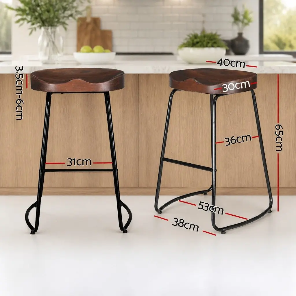 Bar Stools Steel Wood 65cm Height Black Legs Retro Industrial Set of 4