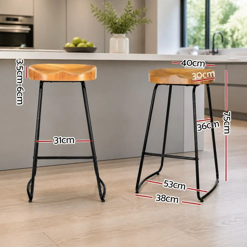 Industrial Retro Bar Stools Set of 4 with Wooden Seats