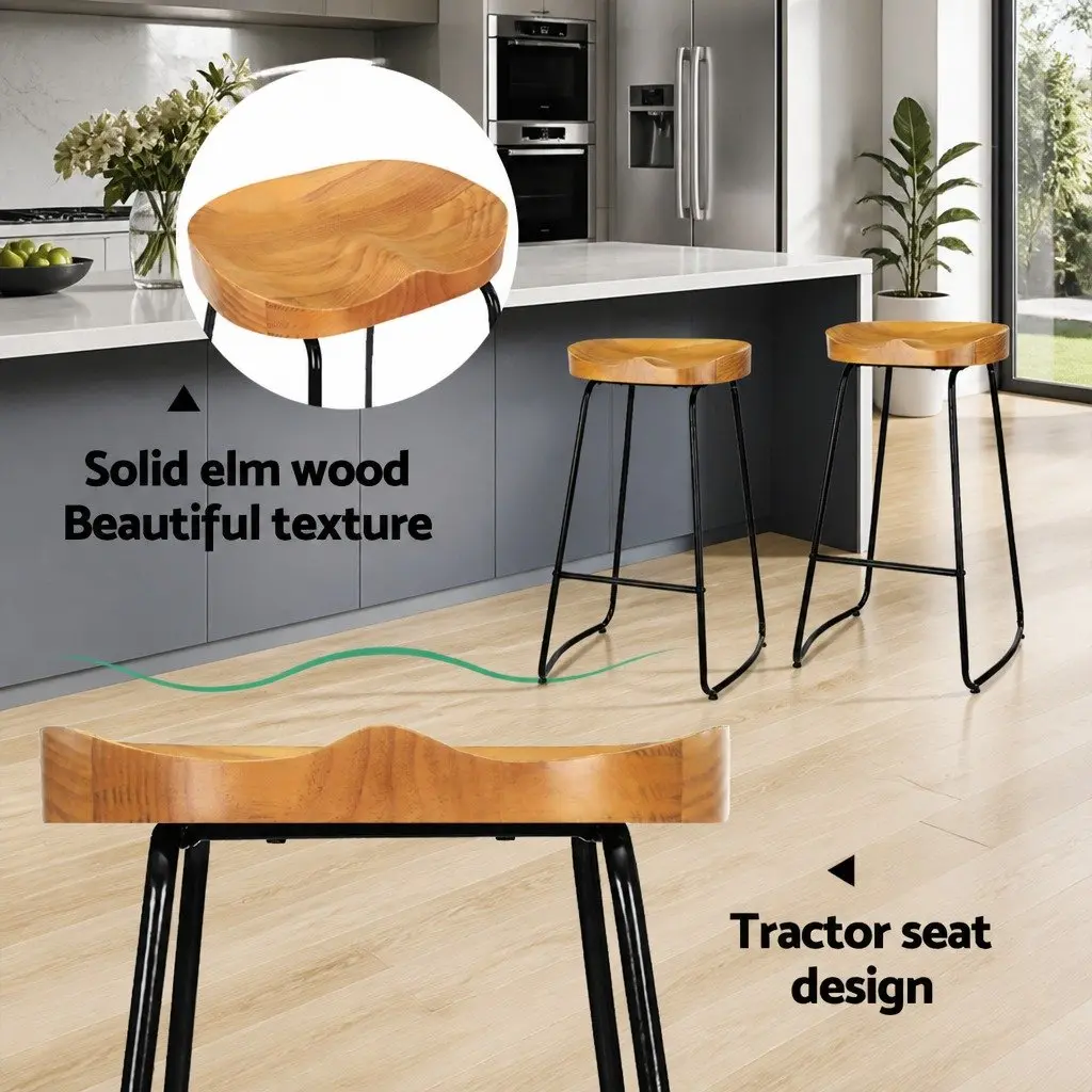 Industrial Retro Bar Stools Set of 4 with Wooden Seats