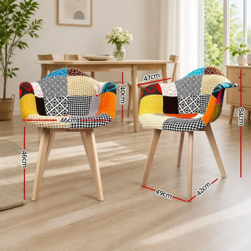Set of 2 Mid-Century Replica Dining Chairs in Fabric