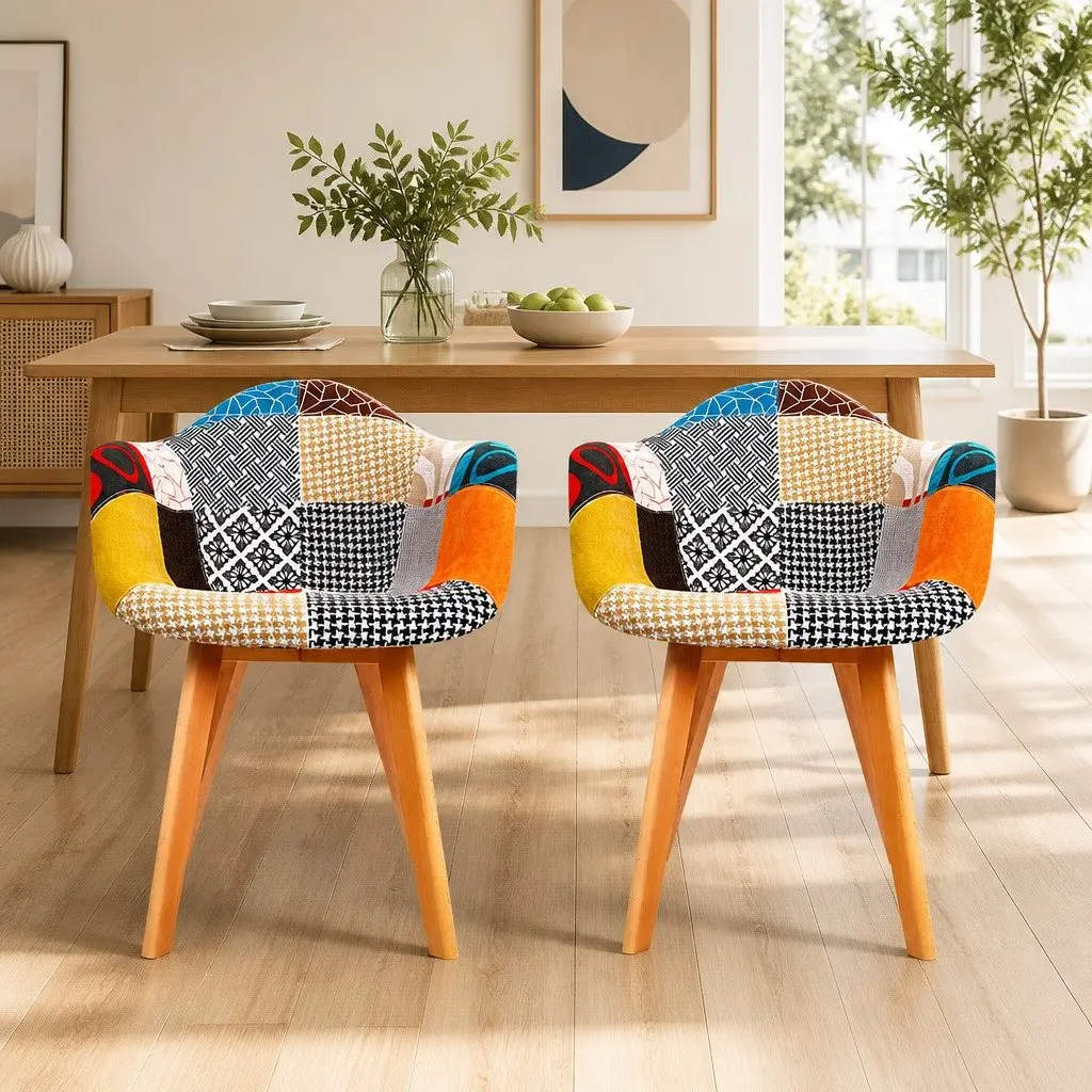 Set of 2 Mid-Century Replica Dining Chairs in Fabric