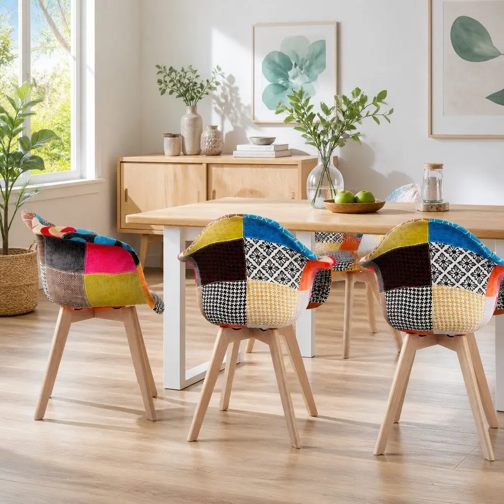 Set of 2 Mid-Century Replica Dining Chairs in Fabric