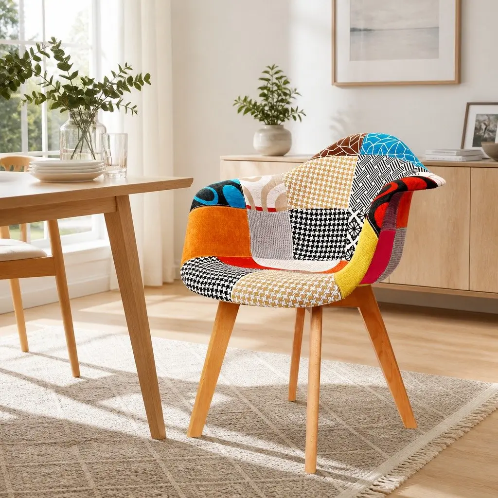 Set of 2 Mid-Century Replica Dining Chairs in Fabric