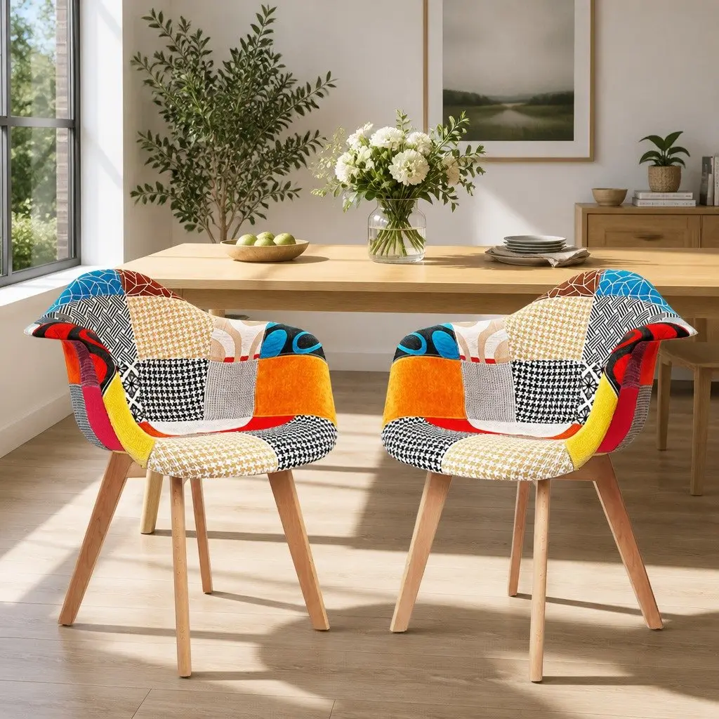 Set of 2 Mid-Century Replica Dining Chairs in Fabric