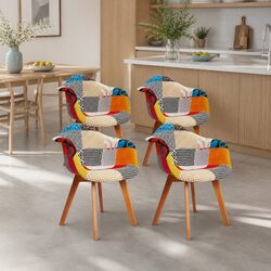 Set of 4 Retro Fabric Dining Chairs with Sturdy Legs