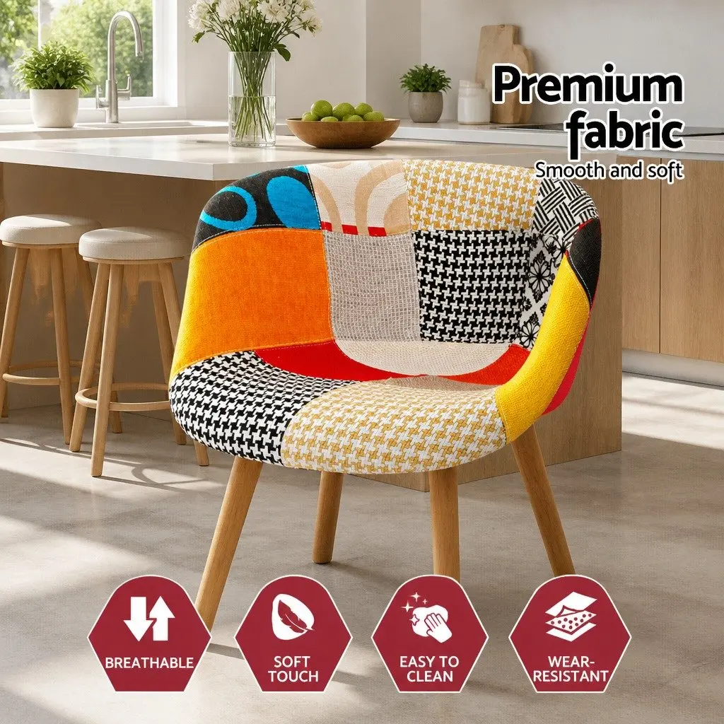 Set of 4 Retro Fabric Dining Chairs with Sturdy Legs