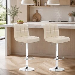 Adjustable Height Beige Bar Stools Set of 2 with Swivel