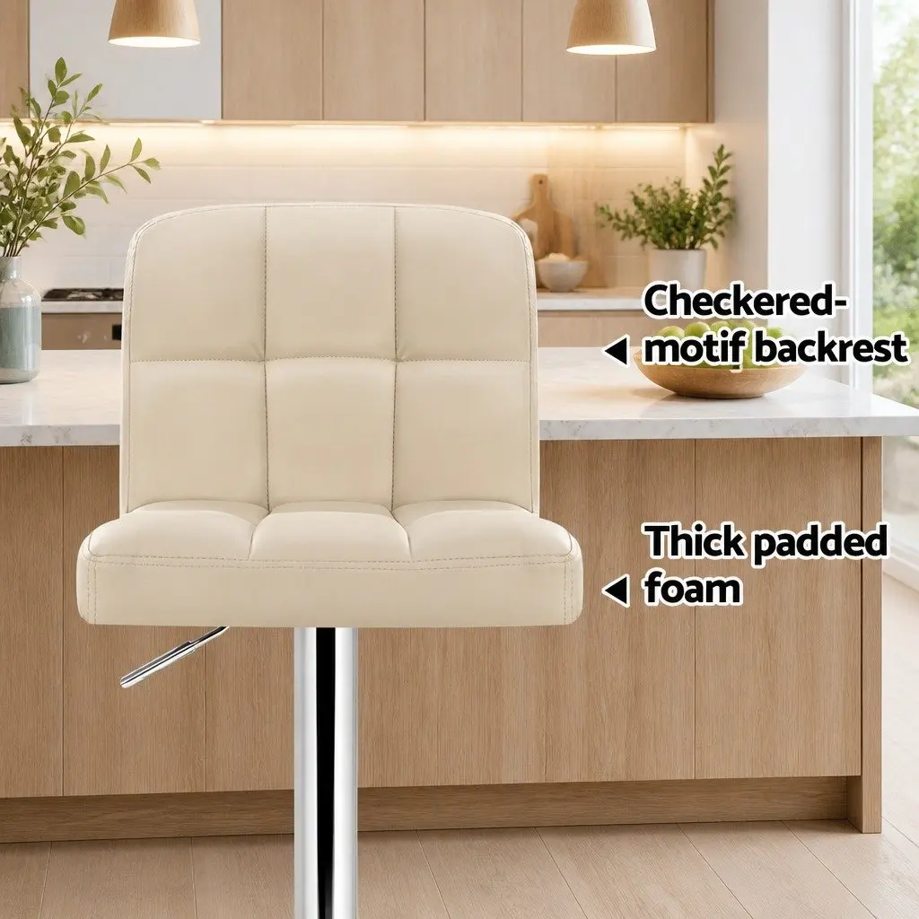 Bar Stools Faux Leather Adjustable Height Beige Set of 2