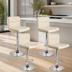 Set of 4 Gas Lift Bar Stools with Swivel Upholstered Seat