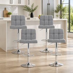 Stylish Grey Bar Stools Set of 4 with Chrome Base and Swivel Feature