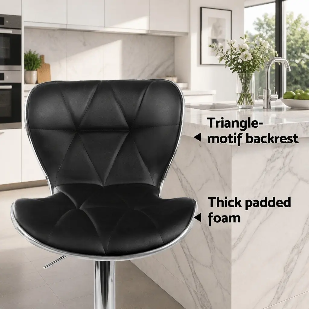 Bar Stools Set of 2 Gas Lift PU Leather Padded Seat Chrome Base Black