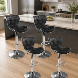 Set of 4 Height Adjustable Black Bar Stools with Chrome Base