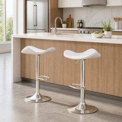 Adjustable Height White Leather Bar Stools 2 Pack