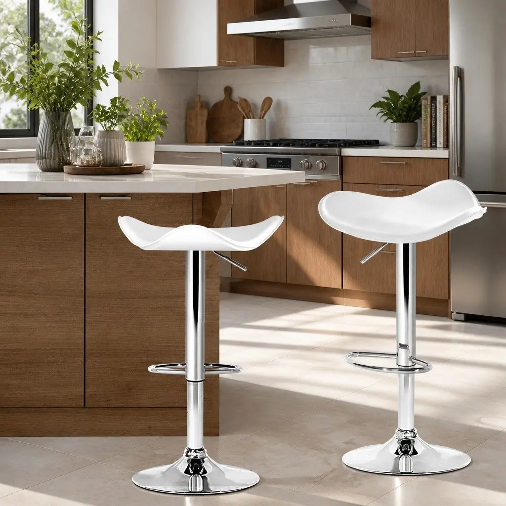 Adjustable Height White Leather Bar Stools 2 Pack