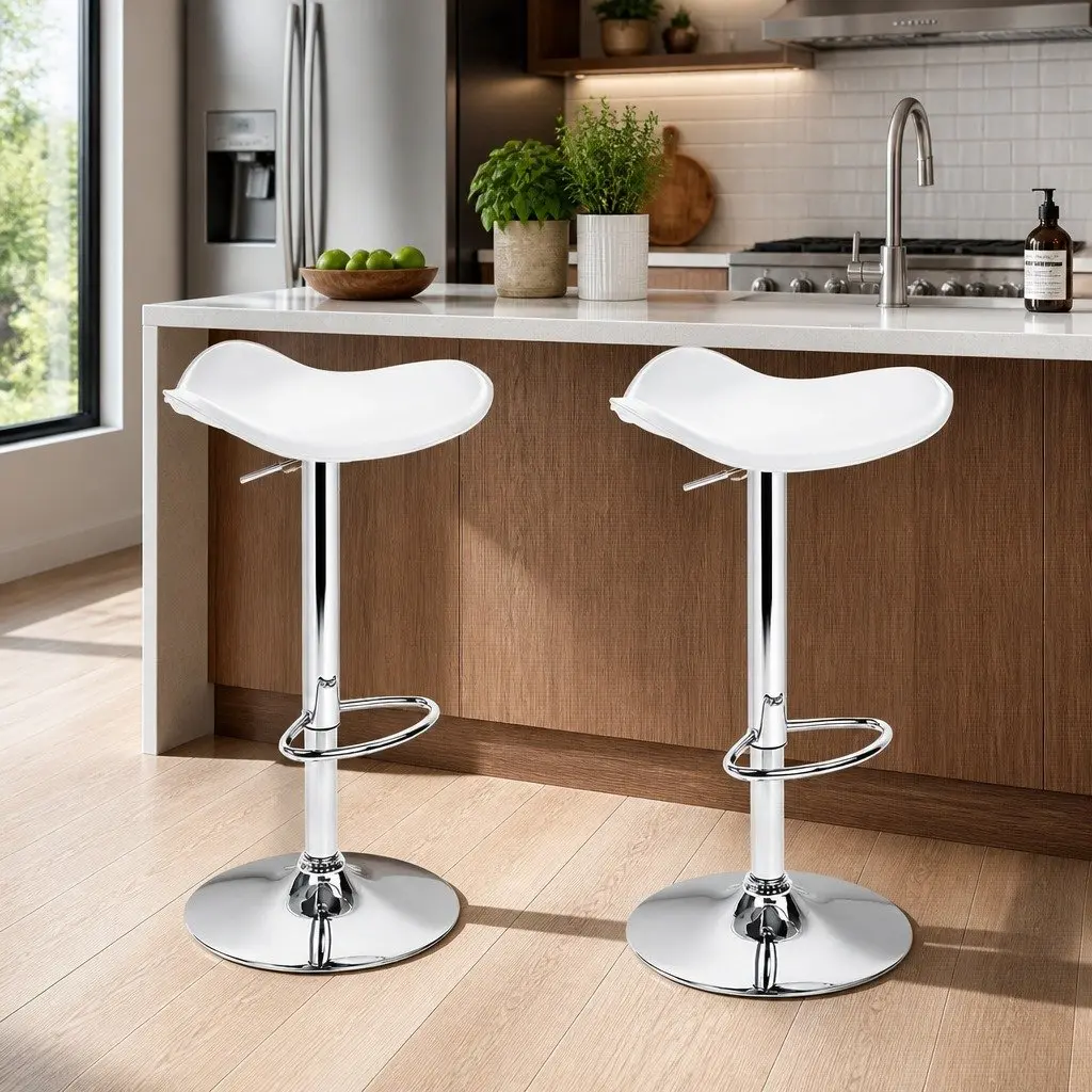 Adjustable Height White Leather Bar Stools 2 Pack