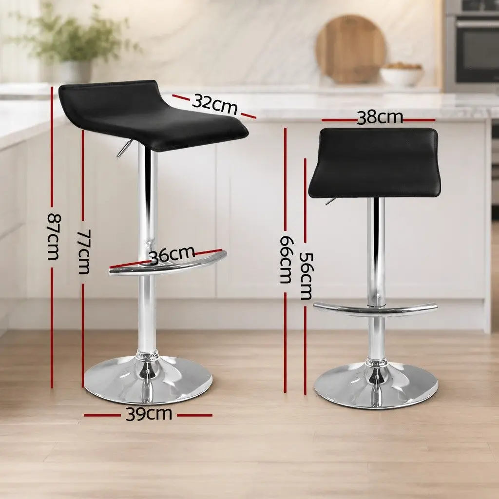 Bar Stools PU Leather Adjustable Gas Lift 2 Piece Black Swivel Kitchen Seating