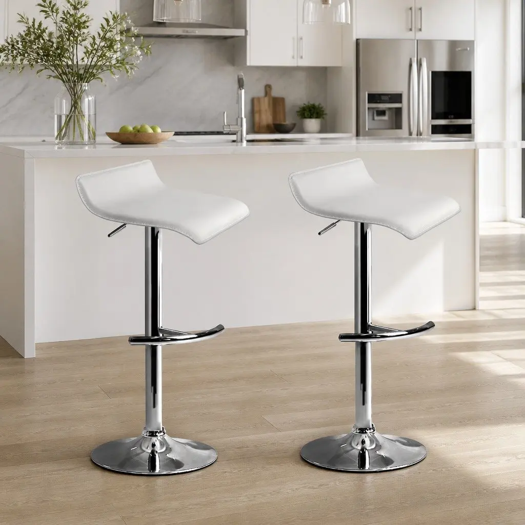 Bar Stools Adjustable Gas Lift Chairs White 2 Pack Swivel Seat Kitchen