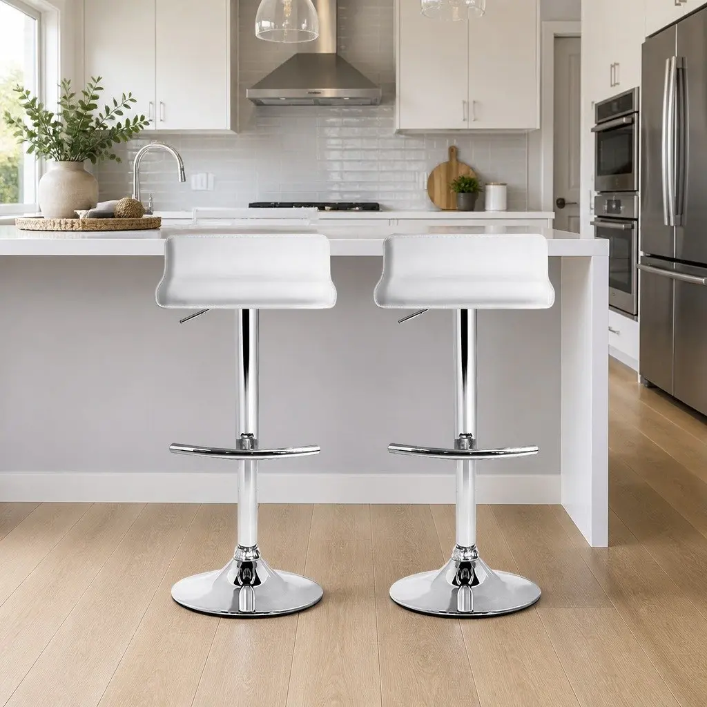 Bar Stools Adjustable Gas Lift Chairs White 2 Pack Swivel Seat Kitchen