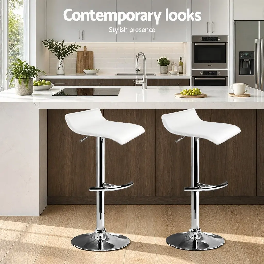 Bar Stools Adjustable Gas Lift Chairs White 2 Pack Swivel Seat Kitchen