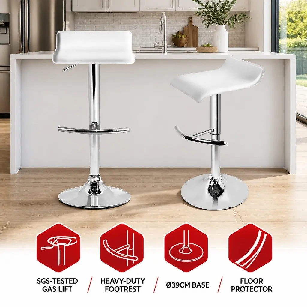 Bar Stools Adjustable Gas Lift Chairs White 2 Pack Swivel Seat Kitchen