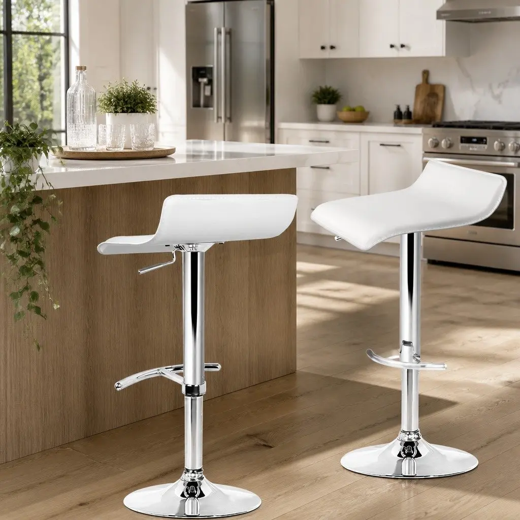 Bar Stools Adjustable Gas Lift Chairs White 2 Pack Swivel Seat Kitchen