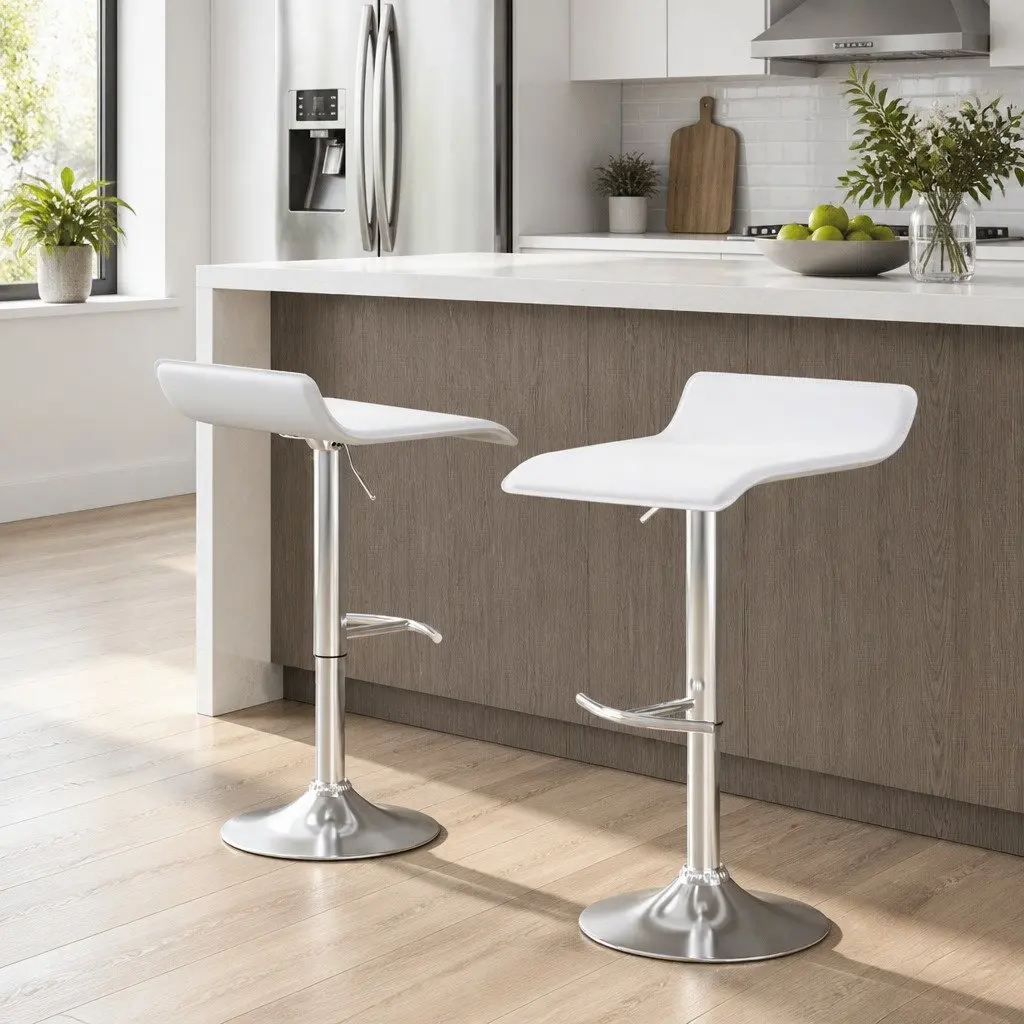 Bar Stools Adjustable Gas Lift Chairs White 2 Pack Swivel Seat Kitchen