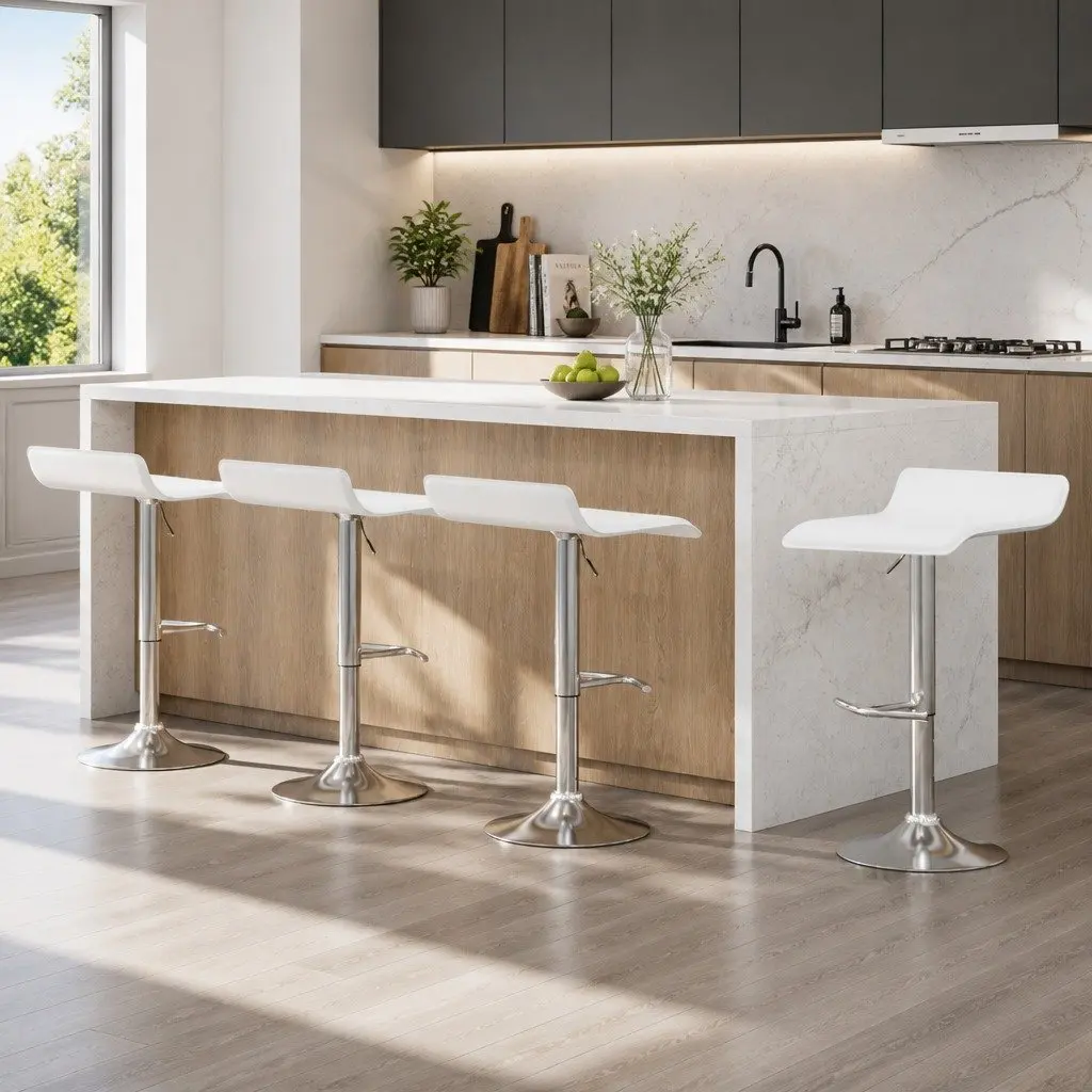 Adjustable Bar Stools Set of 4 in White