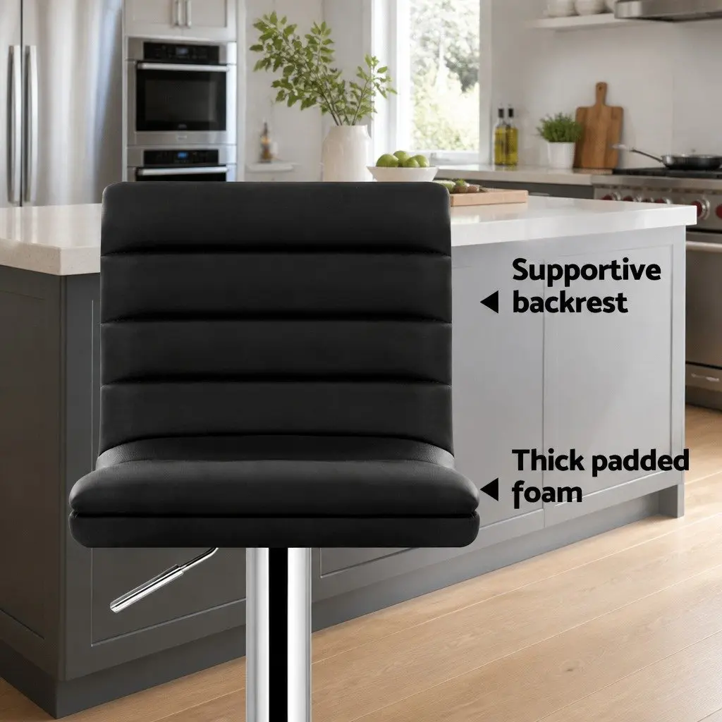 Bar Stools Padded Leather Gas Lift 2x Black Swivel Height Adjustable Dining