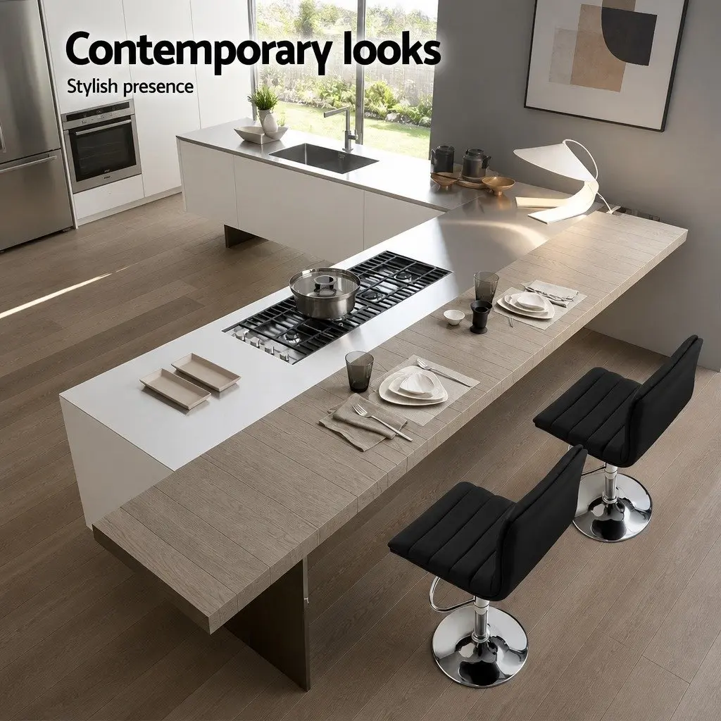 Bar Stools Padded Leather Gas Lift 2x Black Swivel Height Adjustable Dining