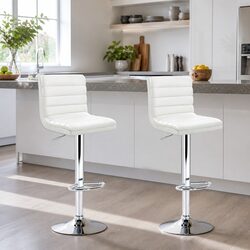 Stylish White Padded Bar Stools with Gas Lift - Set of 2