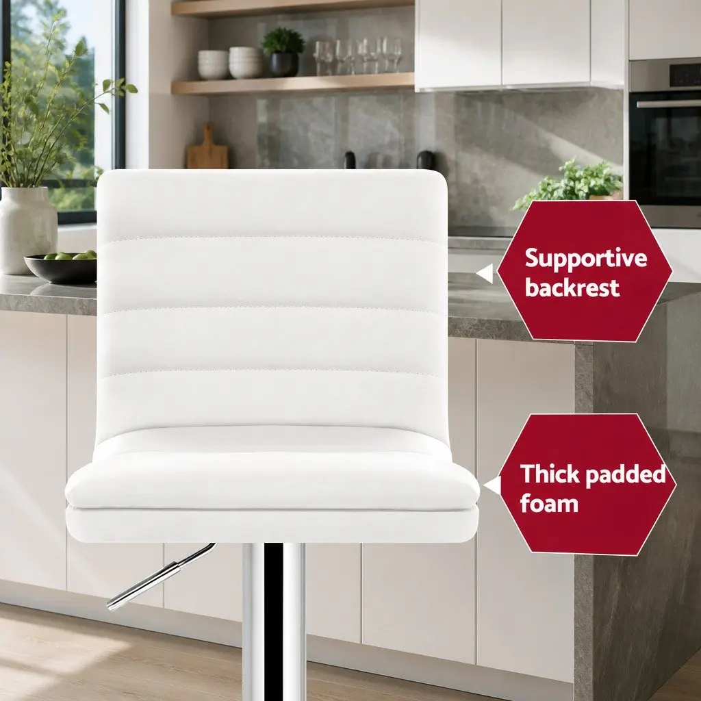 Bar Stools PU Leather Padded Seat Height Adjustable Swivel Chair White 2 Piece