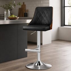 Bar Stool Swivel Adjustable Height Black Leather Kitchen Counter Bentwood
