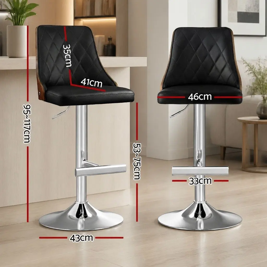 Swivel Bar Stool with Adjustable Height in Black Leather