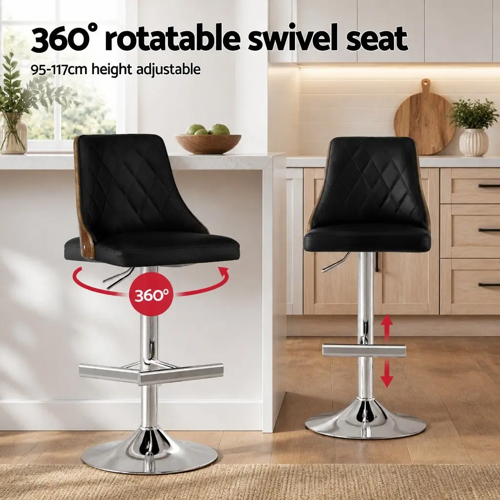Swivel Bar Stool with Adjustable Height in Black Leather