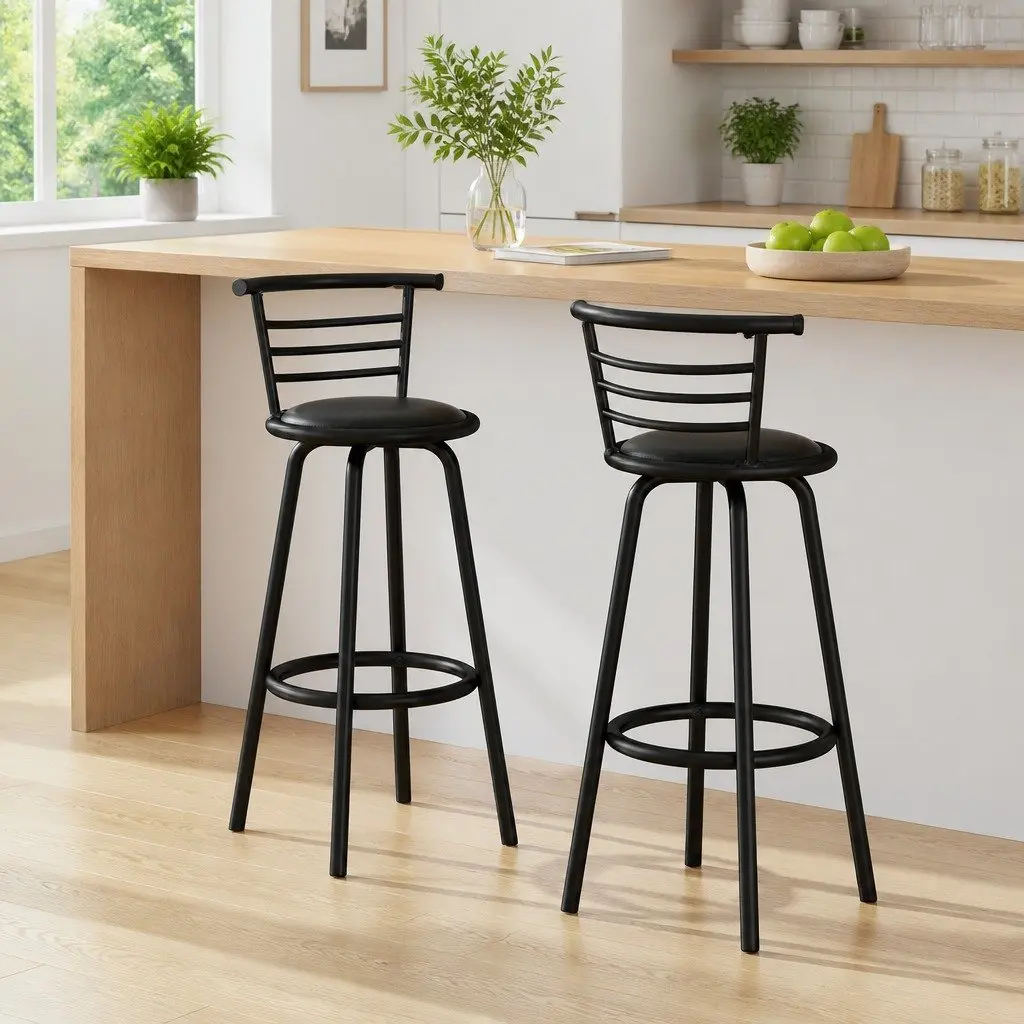 Bar Stools PU Leather 75cm Black Swivel Padded Set of 2